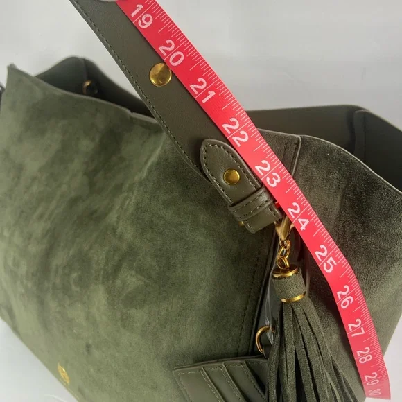 HOUSE OF HARLOW 1960 LUX TOTE, FAUX SUEDE OLIVE GREEN COLOR WITH A BACK POCKET